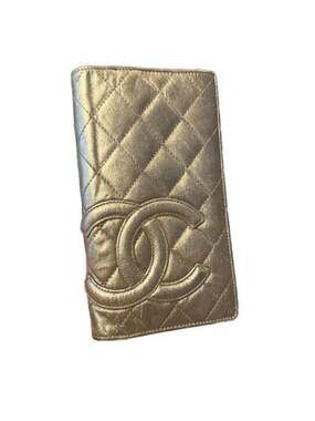 Chanel Metallic Gold Quilted Leather Cambon Ligne Yen Long Bifold Wallet